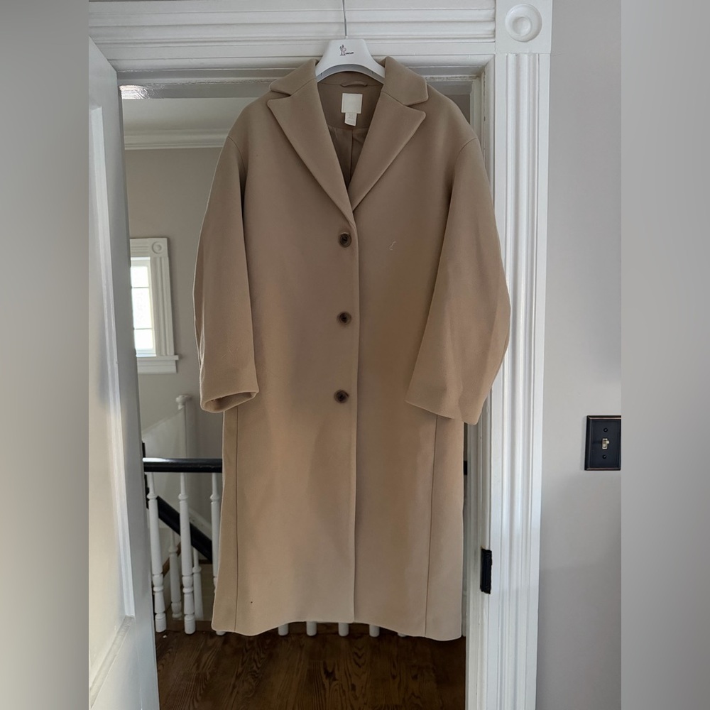 H&M SINGLE BREASTED COAT SZ S LIGHT BEIGE
